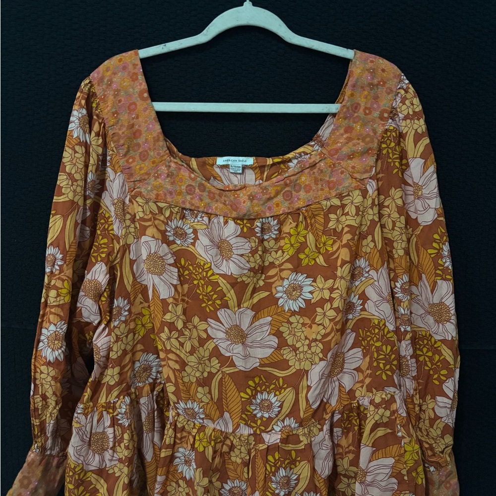 American Eagle Outfitters Floral Blouse in Brown and Yellow